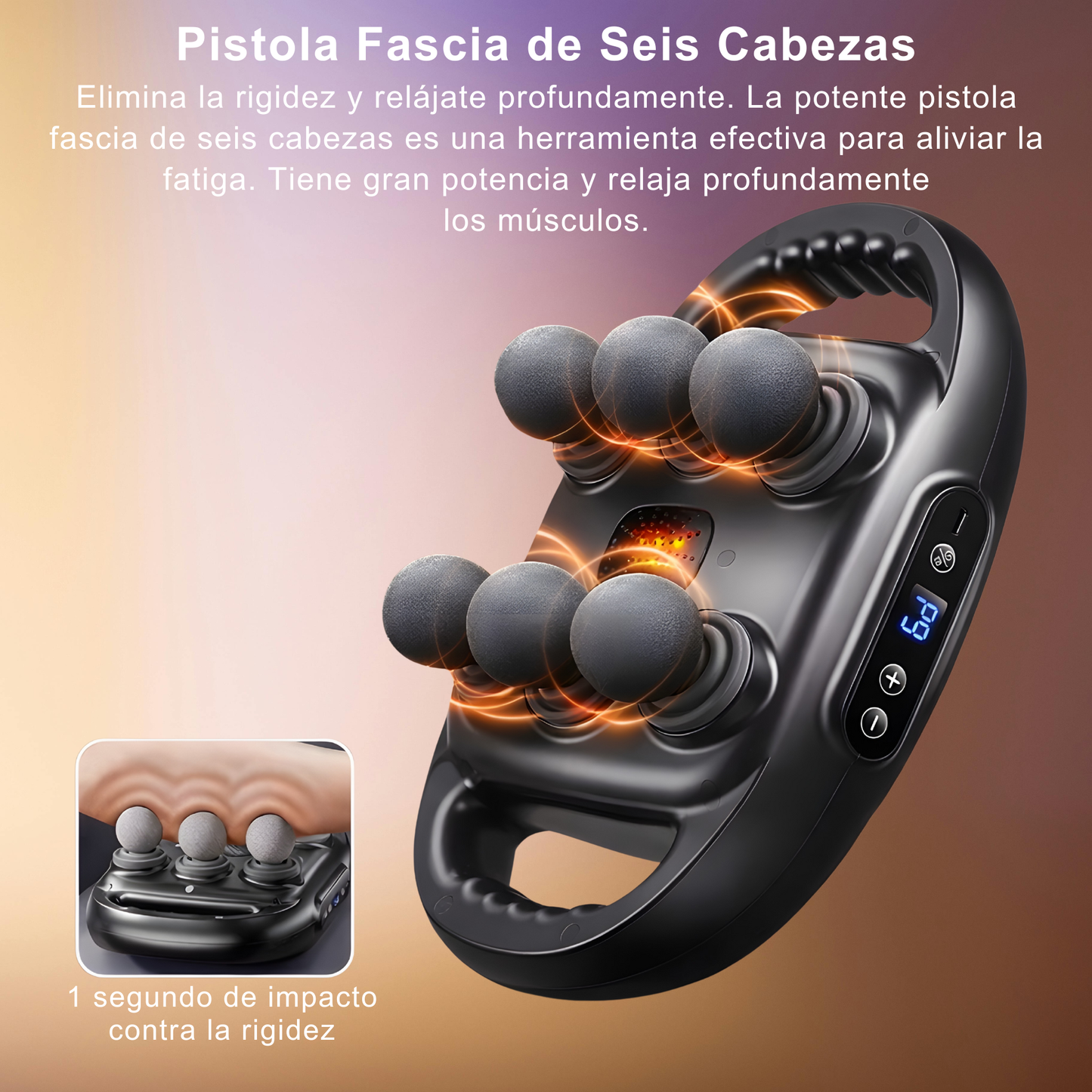 Masajeador muscular de alta frecuencia con seis cabezales
